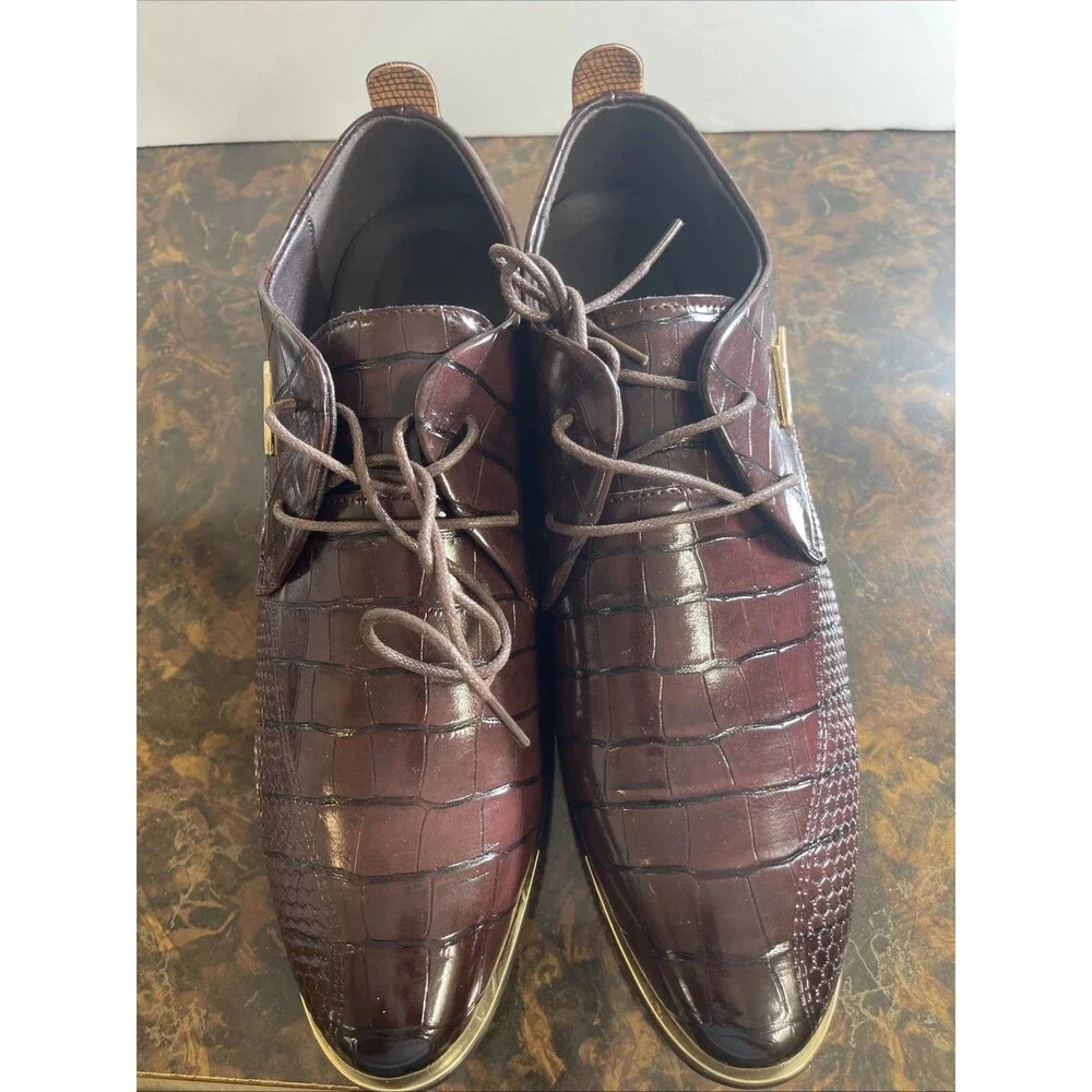 Men's Fashion Dress Shoes Size 46 Unbranded Oxford Dark Brown/Gold